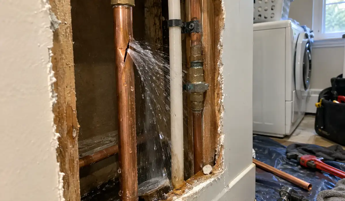 What should you do when a water pipe bursts?